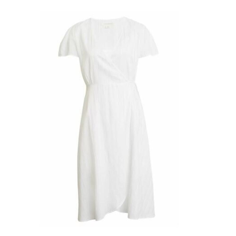 Treasure & Bond Puff Short Sleeve V-Neck Striped Wrap Dress Cover-Up White‎ $79